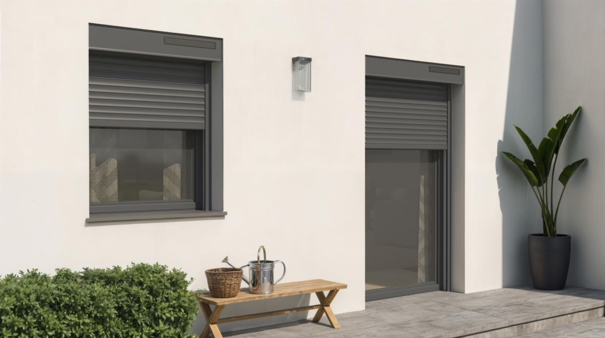 Persiana exterior compacta con panel solar integrado
